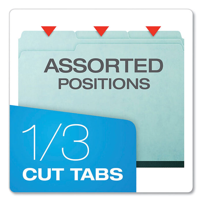 Pressboard Expanding File Folders, 1/3-Cut Tabs: Assorted, Letter Size, 1" Expansion, Blue, 25/Box
