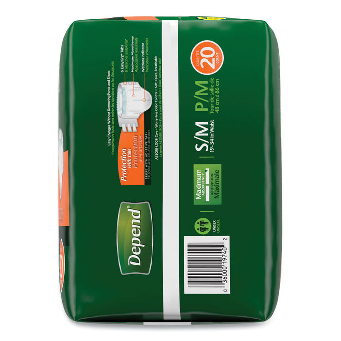 Incontinence Protection with Tabs, Small/Medium, 19" to 34" Waist, 20/Pack, 3 Packs/Carton