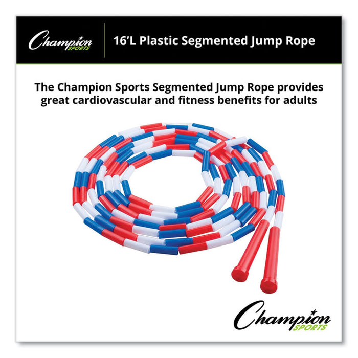 Segmented Plastic Jump Rope, 16 ft, Red/Blue/White