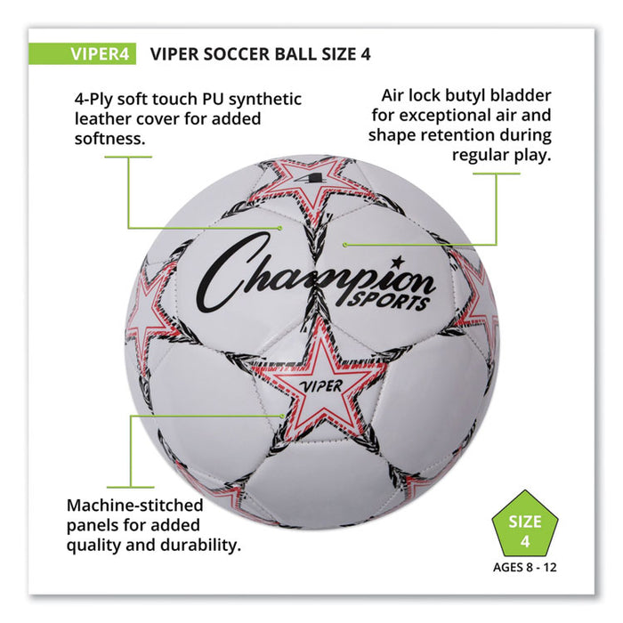 VIPER Soccer Ball, No. 4 Size, 8" to 8.25" Diameter, White