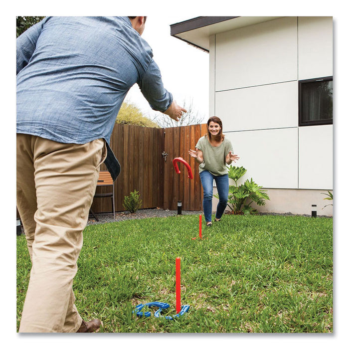Indoor/Outdoor Rubber Horseshoe Set, 4 Rubber Horseshoes, 2 Rubber Mats, 2 Plastic Dowels