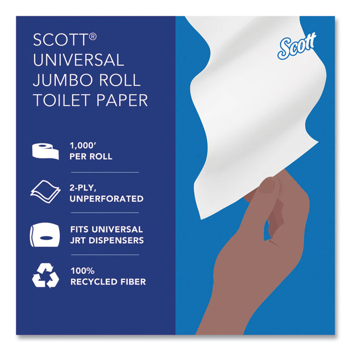Essential 100% Recycled Fiber JRT Bathroom Tissue for Business, Septic Safe, 2-Ply, 3.55" x 1,000 ft, White, 12 Rolls/Carton
