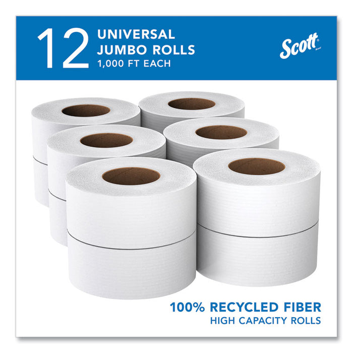 Essential 100% Recycled Fiber JRT Bathroom Tissue for Business, Septic Safe, 2-Ply, 3.55" x 1,000 ft, White, 12 Rolls/Carton