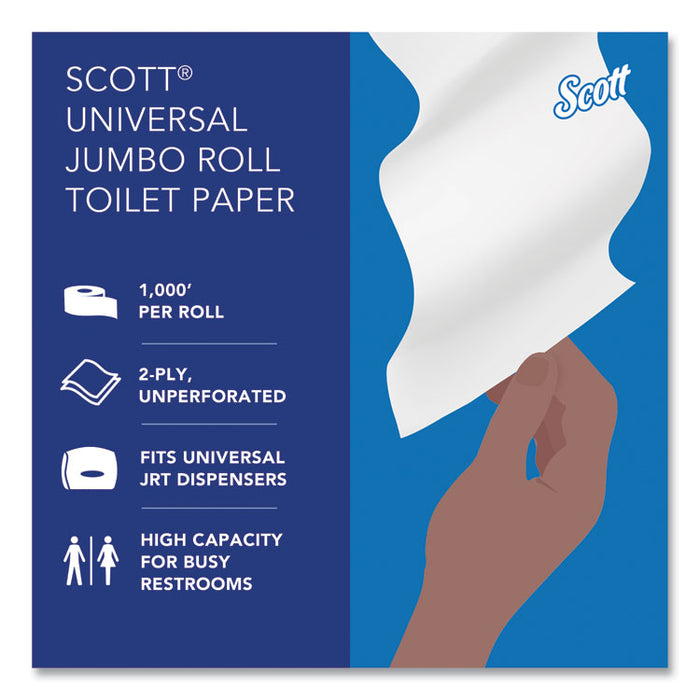 Essential JRT Jumbo Roll Bathroom Tissue, Septic Safe, 2-Ply, 3.55" x 1,000 ft, White, 12 Rolls/Carton