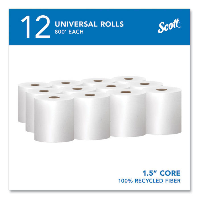 Essential 100% Recycled Fiber Hard Roll Towel, 1-Ply, 8" x 800 ft, 1.5" Core, White, 12 Rolls/Carton