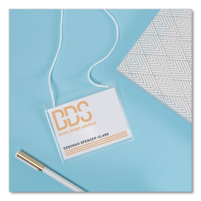 Secure Top Hanging-Style Badge Holders, Horizontal, 4w x 3h, Clear, 100/Box