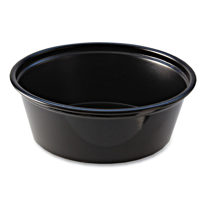 Portion Cups, 1.5 oz, Squat, Plastic, Black, 250/Sleeve, 10 Sleeves/Carton