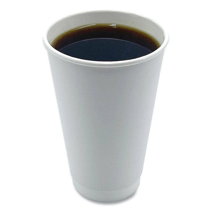 Paper Hot Cups, Double-Walled, 16 oz, White, 25/Pack