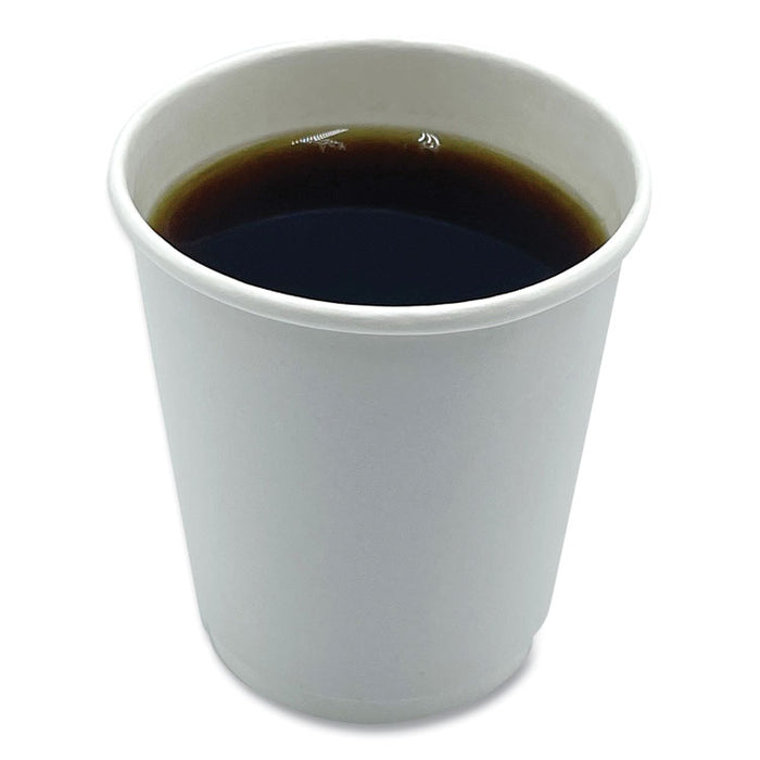 Paper Hot Cups, Double-Walled, 8 oz, White, 500/Carton