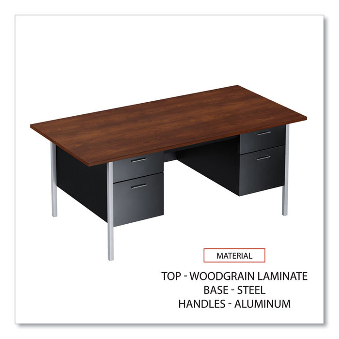 Double Pedestal Steel Desk, 72" x 36" x 29.5", Mocha/Black, Chrome-Plated Legs