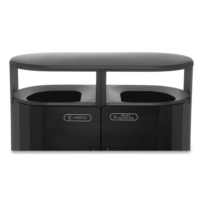 RESIST Dual Stream Waste and Recycling Container, 46 gal, Metal, Black