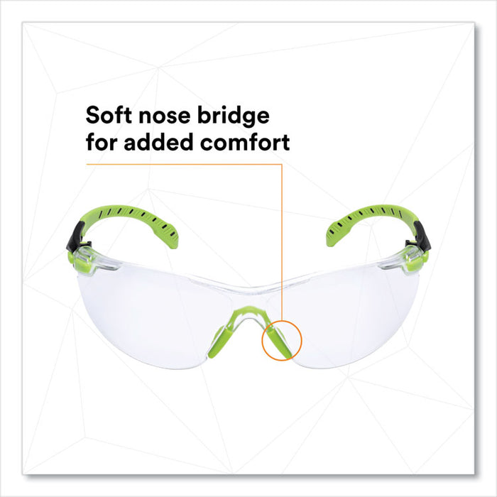 Solus 1000 Series Safety Glasses, Frameless, Black/Green Arms, Clear Single Lens