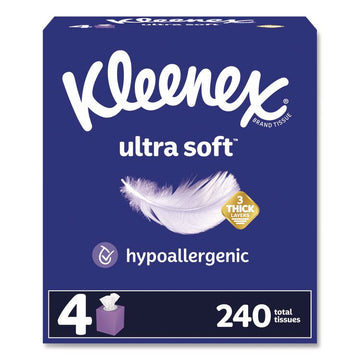 Ultra Soft Facial Tissue, 3-Ply, White, 60 Sheets/Box, 4 Boxes/Pack, 12 Packs/Carton