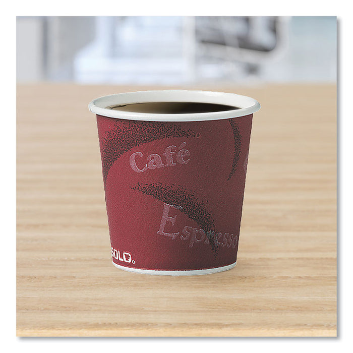 Single-Sided Poly Paper Hot Cups, 4 oz, Bistro Design, 50/Pack, 20 Packs/Carton