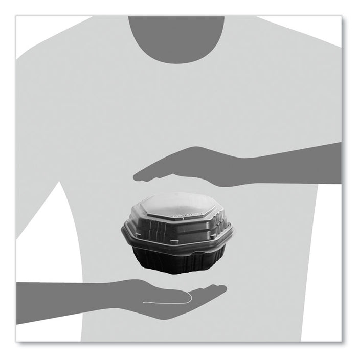 OctaView Hinged-Lid Hot Food Containers, 6.3 x 3.1 x 1.5, Black/Clear, Plastic, 200/Carton