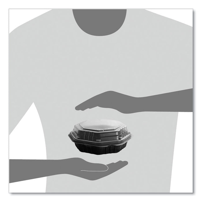 OctaView Hinged-Lid Hot Food Containers, 6.3 x 1.2 x 1.2, Black/Clear, Plastic, 200/Carton