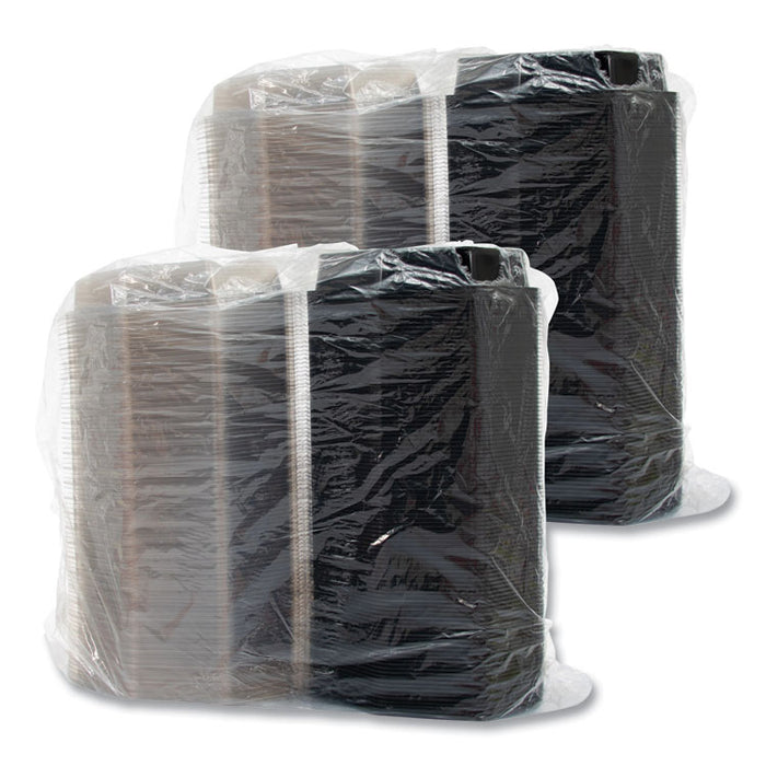 OctaView Hinged-Lid Cold Food Containers, 42 oz, 9.57 x 9.2 x 3.2, Black/Clear, Plastic, 100/Carton