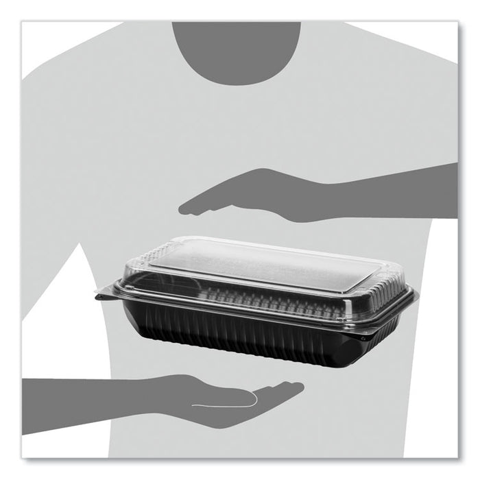 Hinged-Lid Dinner Box, 64 oz, 11.5 x 8.1 x 3, Black/Clear, Plastic, 100/Carton
