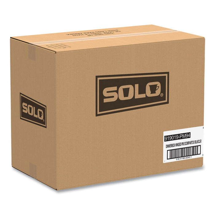 Hinged-Lid Dinner Box, 3 Compartments, 32 oz, 11.5 x 8.1 x 3, Black/Clear, Plastic, 100/Carton