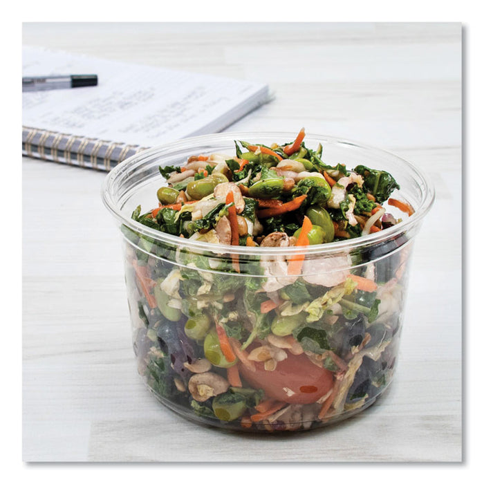 Bare Eco-Forward RPET Deli Containers, ProPlanet Seal, 16 oz, 4.6" Diameter x 3" h, Clear, Plastic, 500/Carton