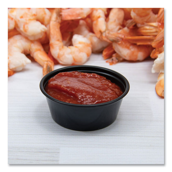 Portion Containers, 1.5 oz, Plastic, Black, 250/Bag, 10 Bags/Carton