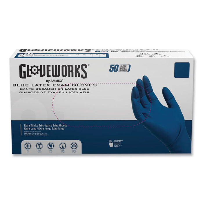 Latex Exam Gloves, Powder-Free, Medium, 13 mil Thick, 11.6" Long, Blue, 50/Box, 10 Boxes/Carton