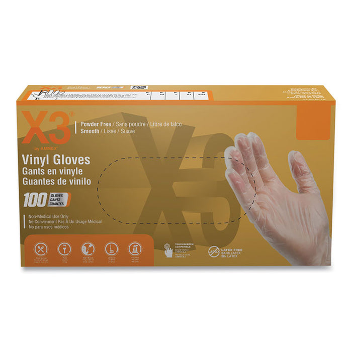 Industrial Vinyl Gloves, Powder-Free, Small, 3 mil Thick, 9.5" Long, Clear, 100/Box, 10 Boxes/Carton