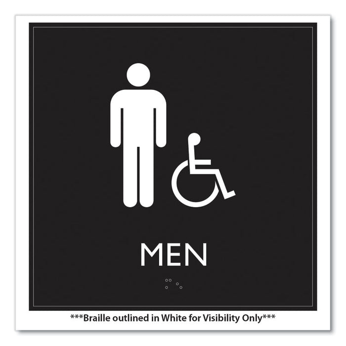 ADA Sign, Men Accessible, Plastic, 8 x 8, Clear/White