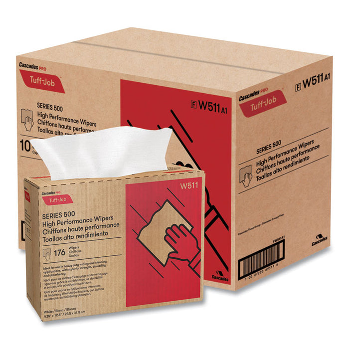 Tuff-Job S500 High Performance Wipers, 9.25 x 12.5, White, 176/Box, 10 Box/Carton
