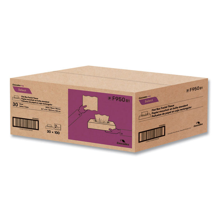 Select Flat Box Facial Tissue, 2-Ply, White, 100 Sheets/Box, 30 Boxes/Carton
