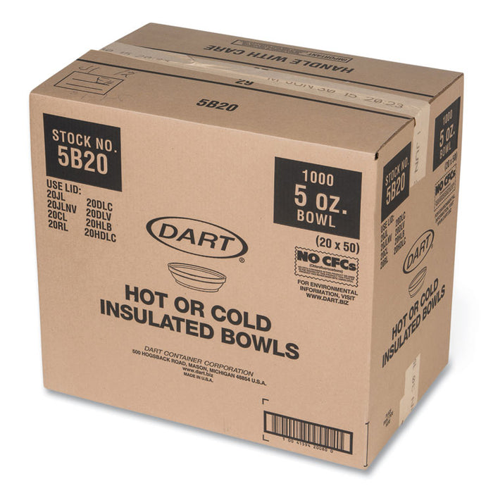 Insulated Foam Bowls, 5 oz, White, 50/Pack, 20 Packs/Carton