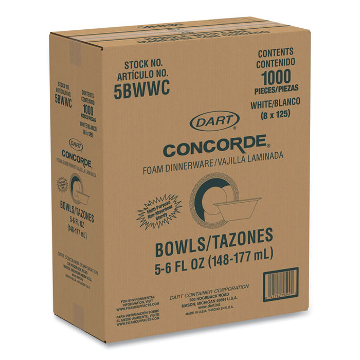 Concorde Non-Laminated Foam Dinnerware, Bowl, 5 oz, White, 125/Pack, 8 Packs/Carton
