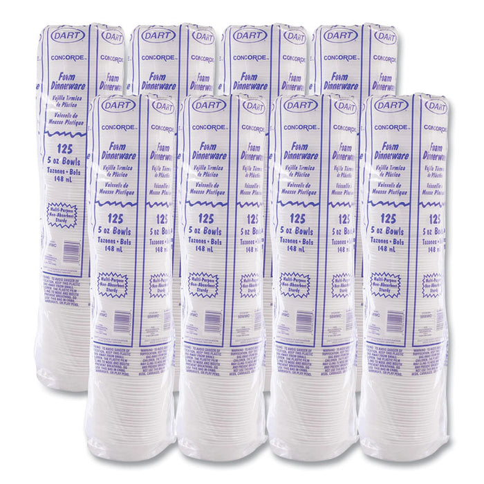 Concorde Non-Laminated Foam Dinnerware, Bowl, 5 oz, White, 125/Pack, 8 Packs/Carton