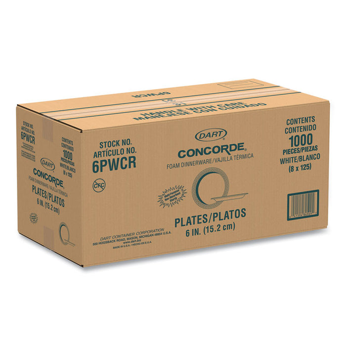 Concorde Foam Plate, 6" dia, White, 1,000/Carton
