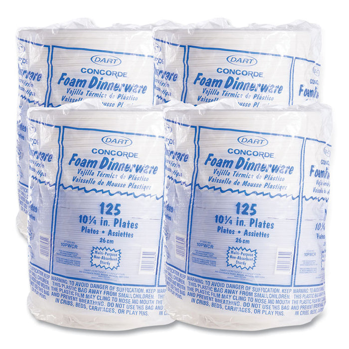 Concorde Foam Plate, 10.25" dia, White, 125/Pack, 4 Packs/Carton