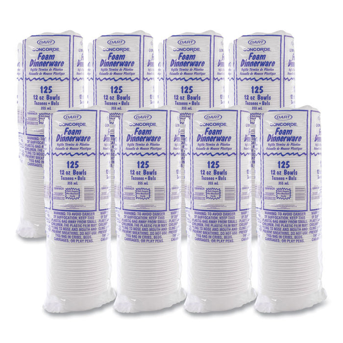 Concorde Foam Bowl, 10, 12 oz, White, 125/Pack, 8 Packs/Carton