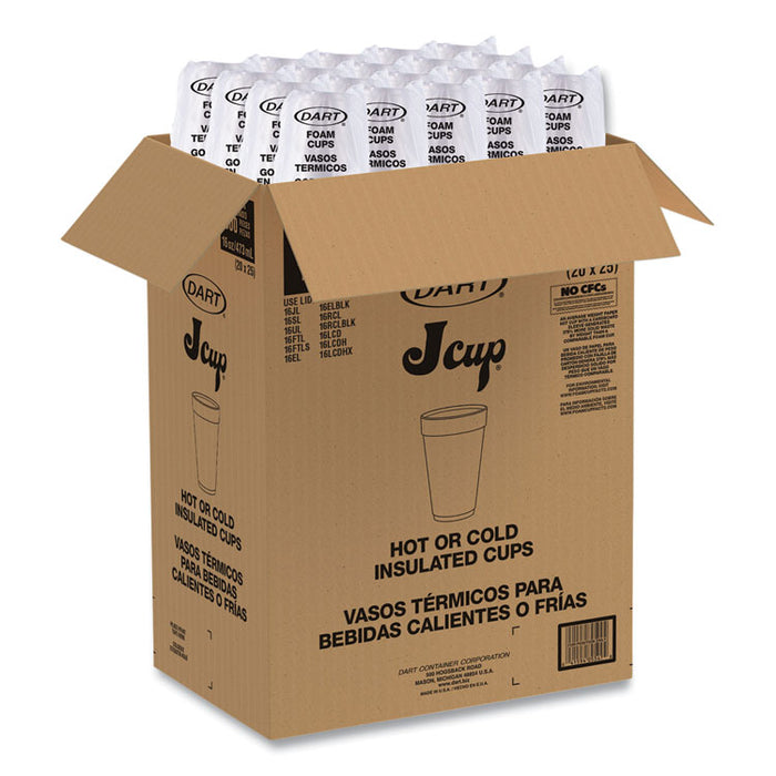 Foam Drink Cups, 16 oz, White, 20/Bag, 25 Bags/Carton