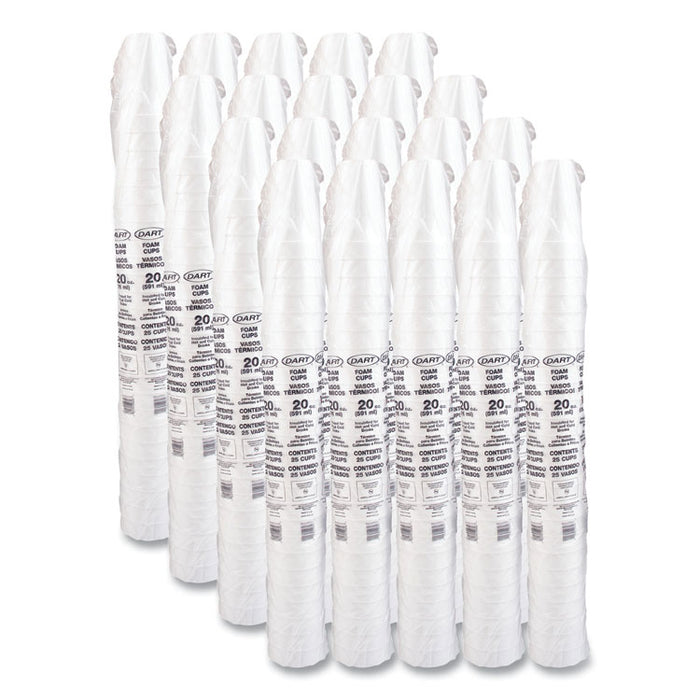 Foam Drink Cups, 20 oz, White, 500/Carton