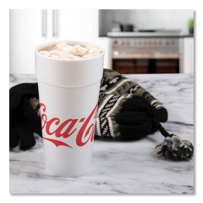 Coca-Cola Foam Cups, 24 oz, White/Red, 20/Bag, 25 Bags/Carton