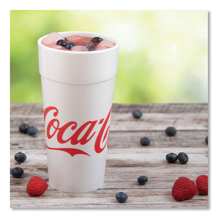 Coca-Cola Foam Cups, 24 oz, White/Red, 20/Bag, 25 Bags/Carton