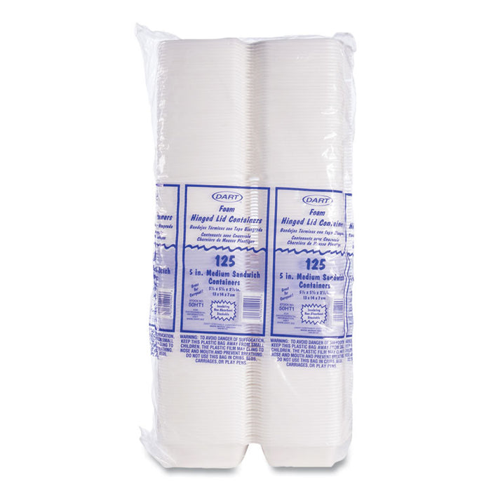 Foam Hinged Lid Containers, 5.38 x 5.5 x 2.88, White, 500/Carton