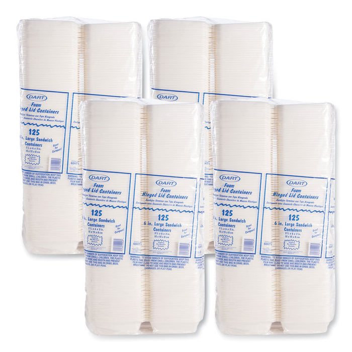 Foam Hinged Lid Containers, 6 x 5.78 x 3, White, 500/Carton