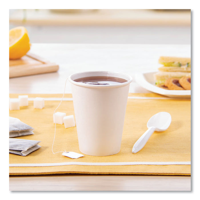 Single-Sided Poly Paper Hot Cups, 8 oz, White, 50/Bag, 20 Bags/Carton