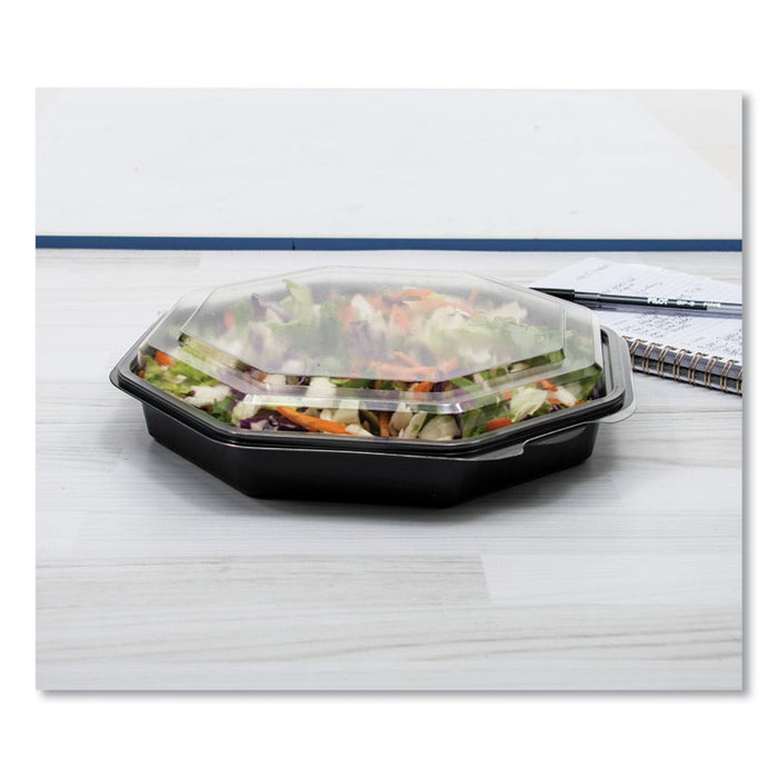 OctaView Hinged-Lid Cold Food Containers, 9.2 x 9.6 x 2, Black/Clear, Plastic, 100/Carton