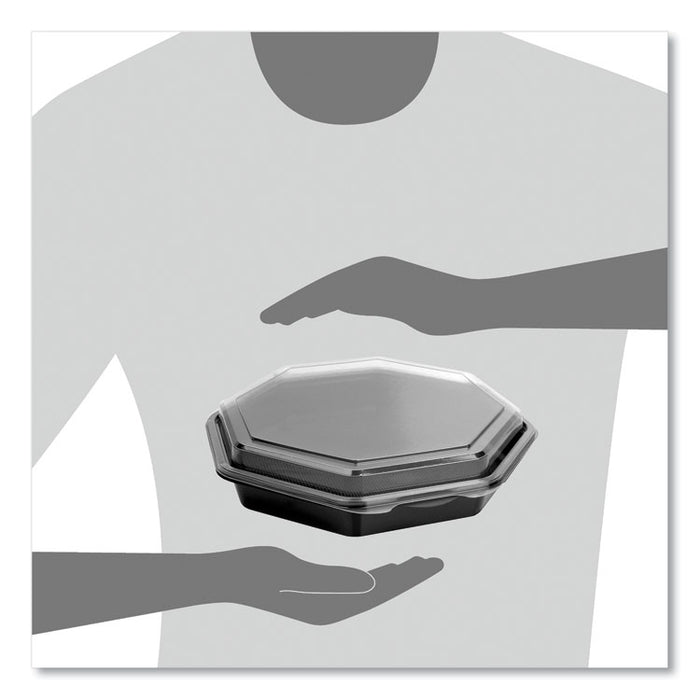 OctaView Hinged-Lid Cold Food Containers, 9.2 x 9.6 x 2, Black/Clear, Plastic, 100/Carton