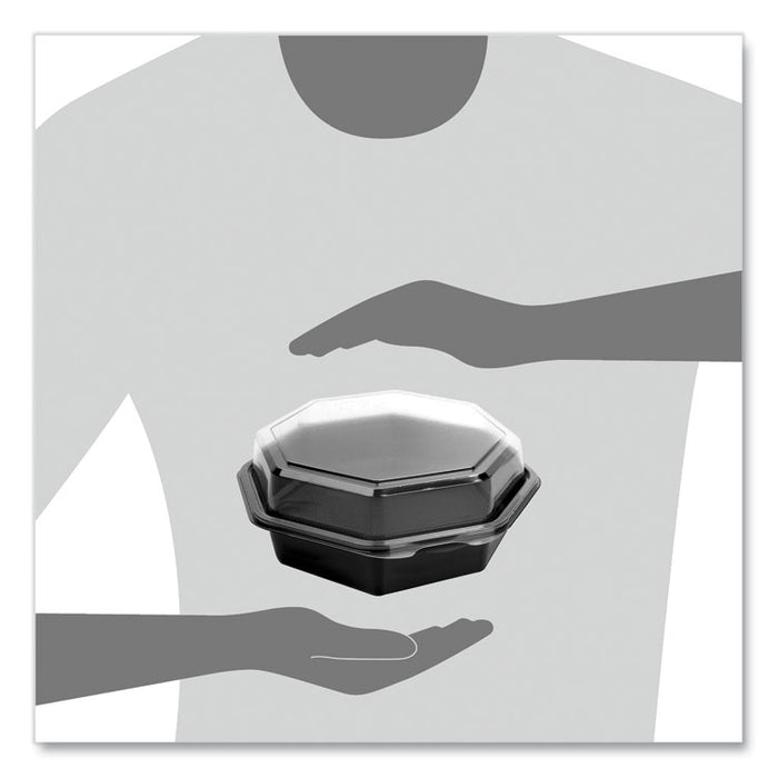 OctaView Hinged-Lid Cold Food Containers, 28 oz, 7.94 x 7.5 x 3.2, Black/Clear, Plastic, 100/Carton