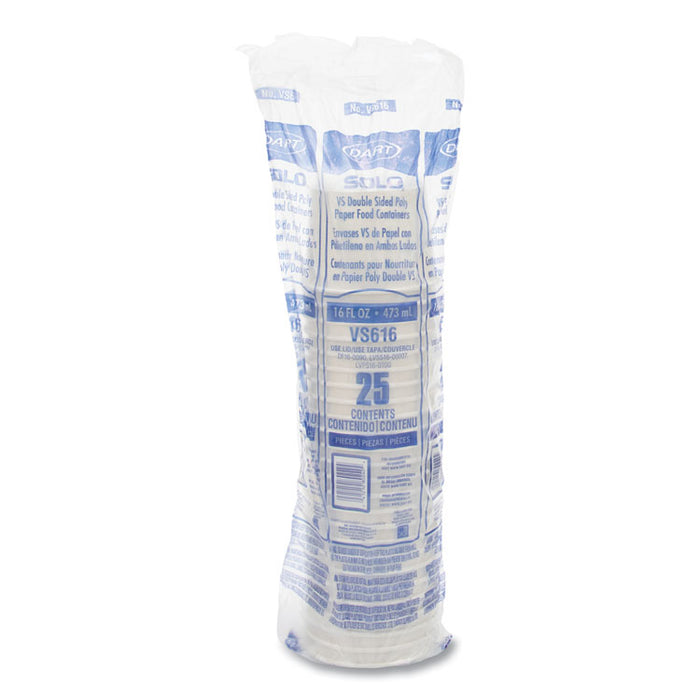Double Poly Paper Food Container, Squat, 16 oz, White, 25/Pack, 20 Packs/Carton