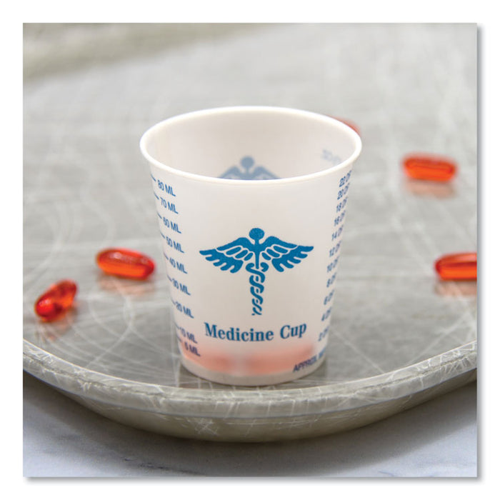 Paper Medical and Dental Graduated Cups, ProPlanet Seal, 3 oz, Paper, White/Blue, 100/Bag, 50 Bags/Carton
