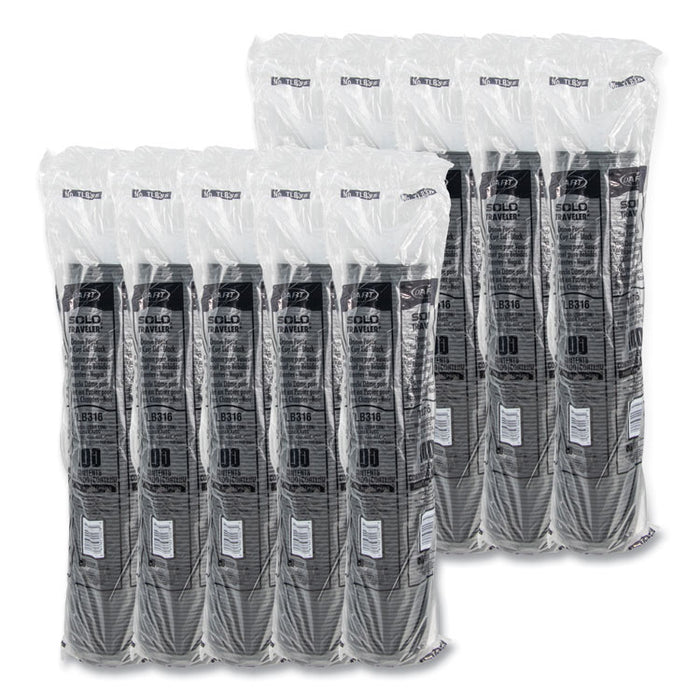 Traveler Cappuccino Style Dome Lid, Fits 10 oz to 24 oz Hot Cups, Plastic, Black, 100/Sleeve, 10 Sleeves/Carton