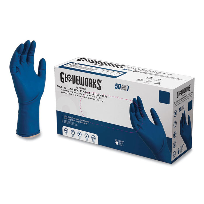 Latex Exam Gloves, Powder-Free, Large, 13 mil Thick, 11.6" Long, Blue, 50/Box, 10 Boxes/Carton